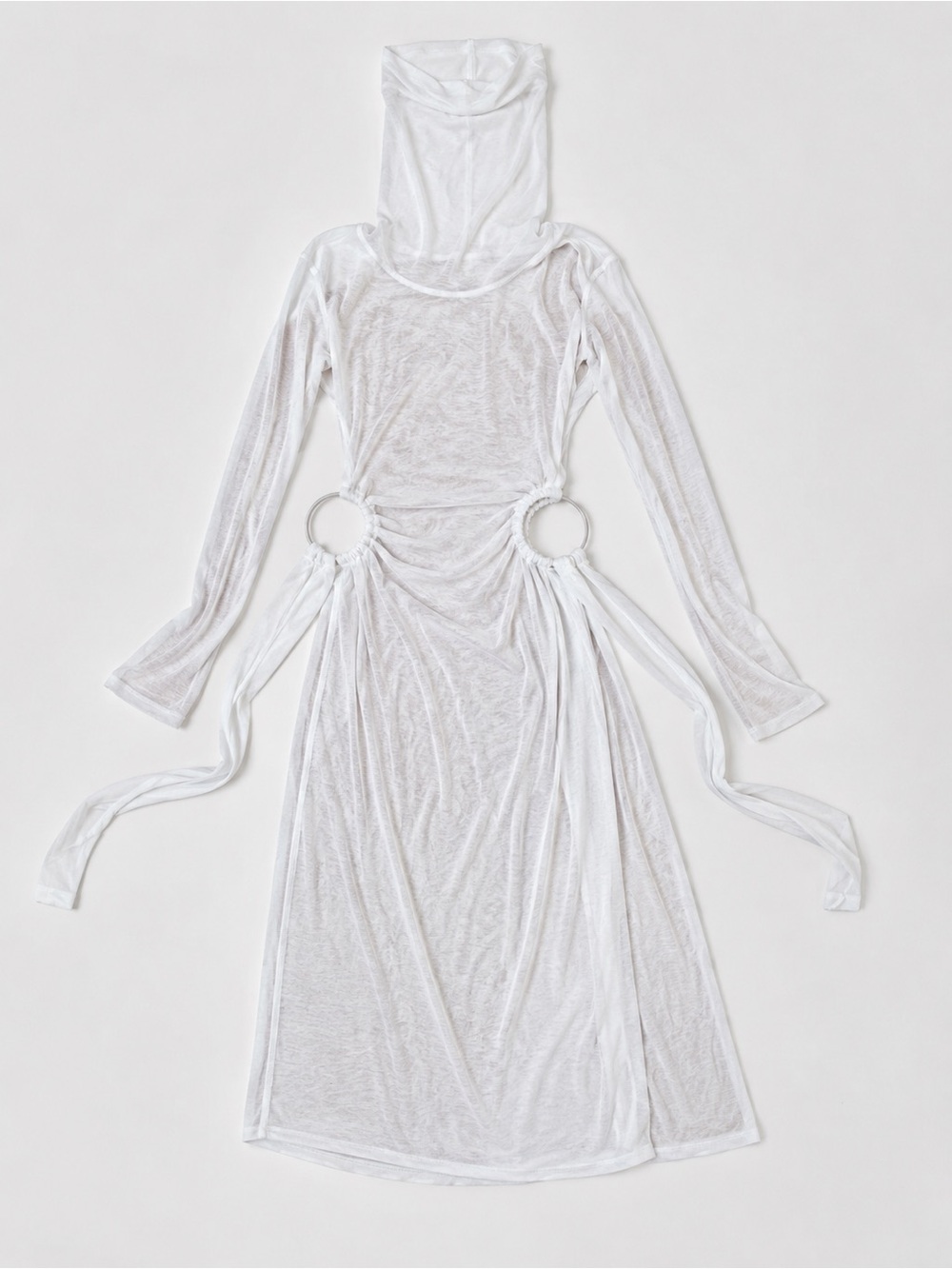 Dolls Kill White Backless Maxi Dress with O-Ring Cutouts